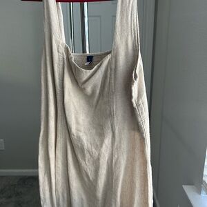 Cream Tan Sleeveless Tank Dress with Draped Silhouette